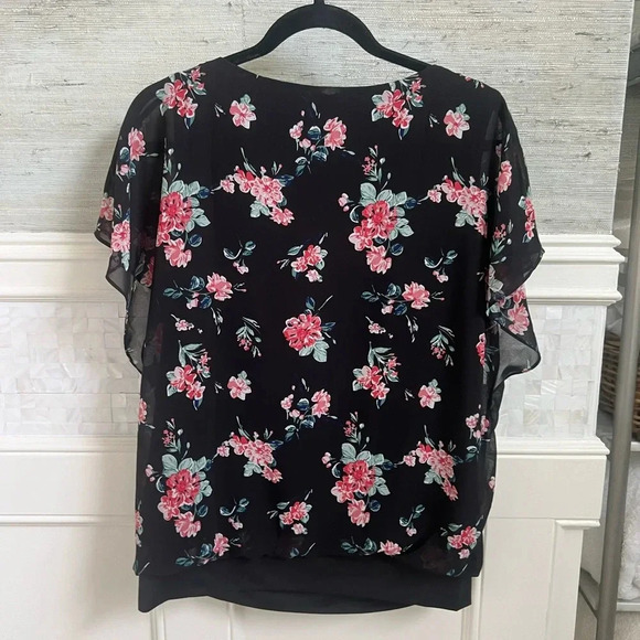 NWT new JINKESI large floral Batwing Short Sleeve Chiffon Top T-Shirt Blouse - Picture 7 of 14
